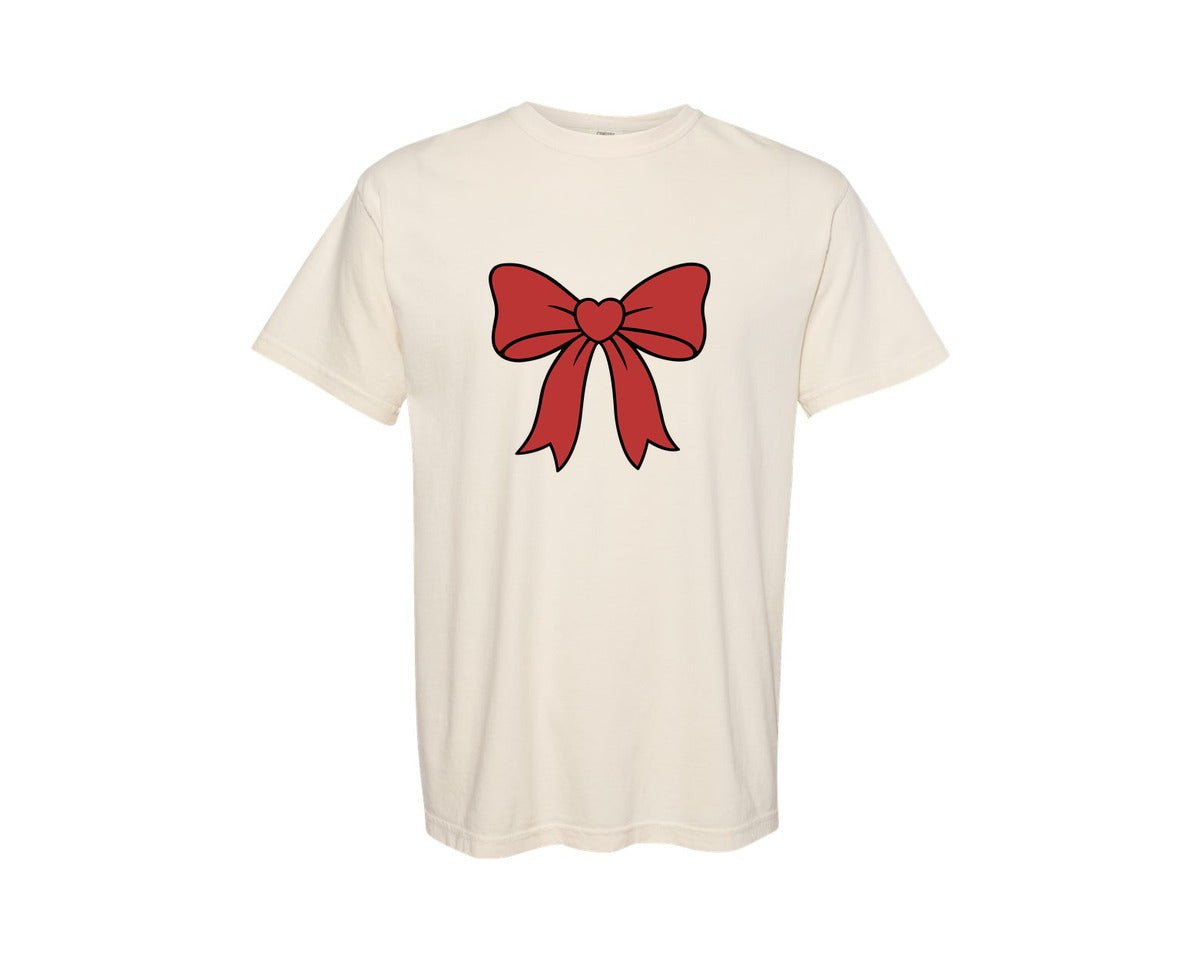 brand:Comfort Colors|color:Ivory|Heart Coquette Bow Graphic T-Shirt