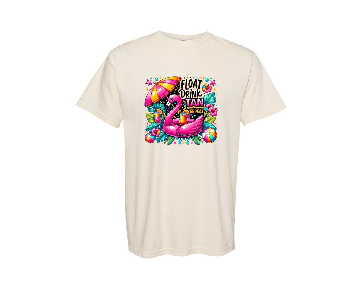 brand:Comfort Colors|color:Ivory|Summer Beach Float Drink Tan Graphic T-Shirt