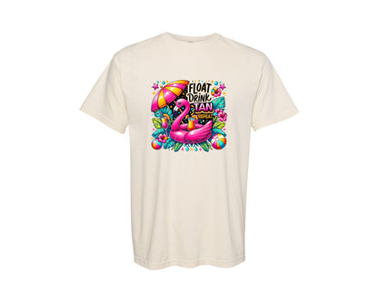 brand:Comfort Colors|color:Ivory|Summer Beach Float Drink Tan Graphic T-Shirt