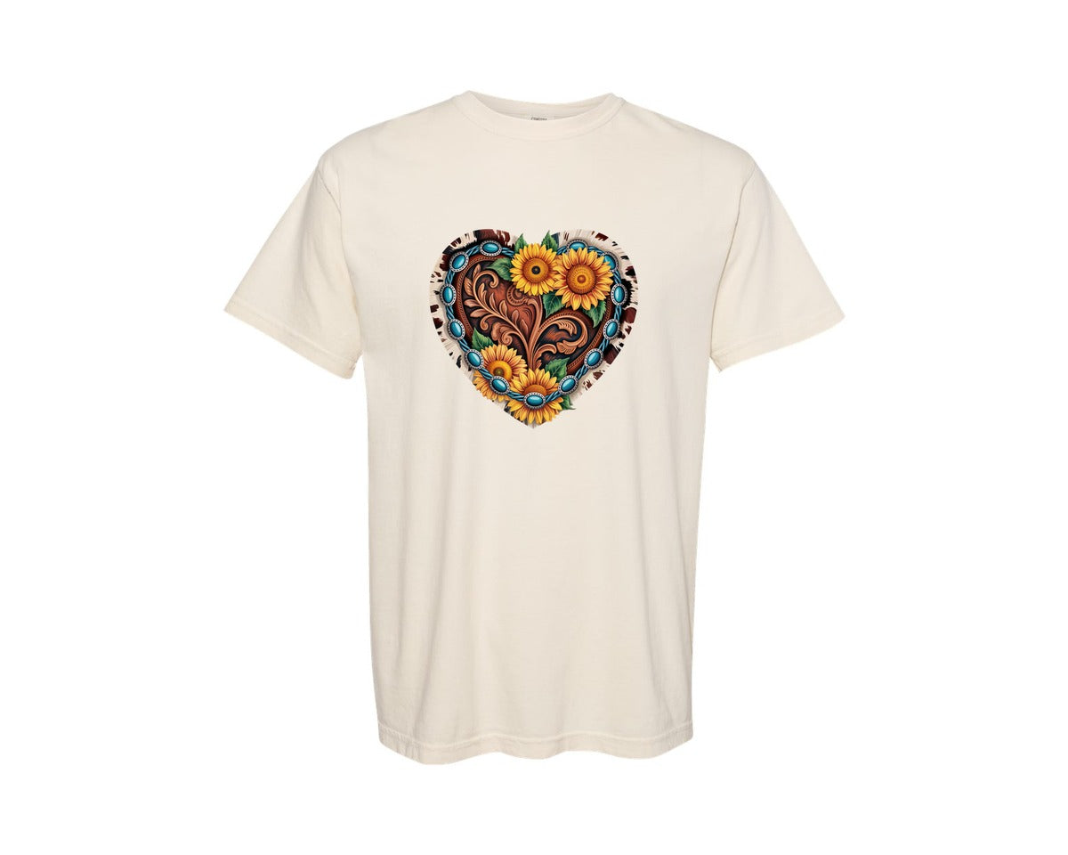 brand:Comfort Colors|color:Ivory|Western Sunflower Heart 2 Graphic T-Shirt