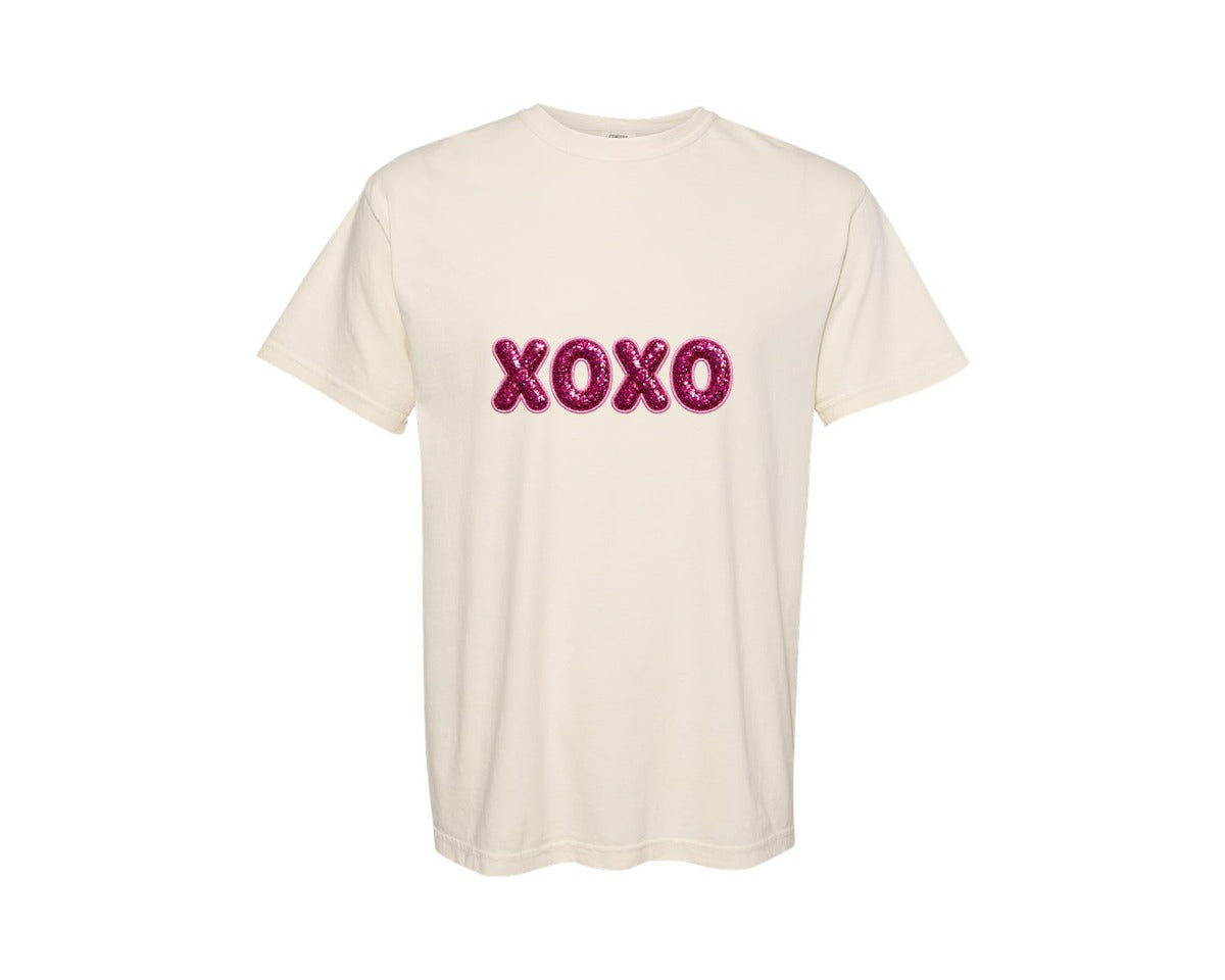 brand:Comfort Colors|color:Ivory|Faux Embroidery Pink Xoxo 3 Graphic T-Shirt