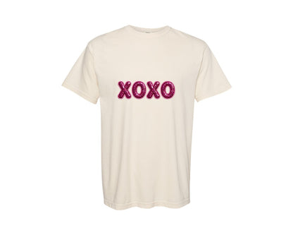 brand:Comfort Colors|color:Ivory|Faux Embroidery Pink Xoxo 3 Graphic T-Shirt