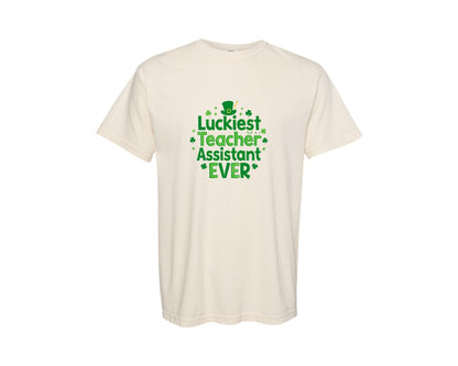 brand:Comfort Colors|color:Ivory|Luckiest Teacher Assistant Ever Graphic T-Shirt