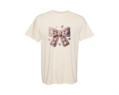 brand:Comfort Colors|color:Ivory|Easter Bunny Bow Crochet Embroidery Graphic T-Shirt
