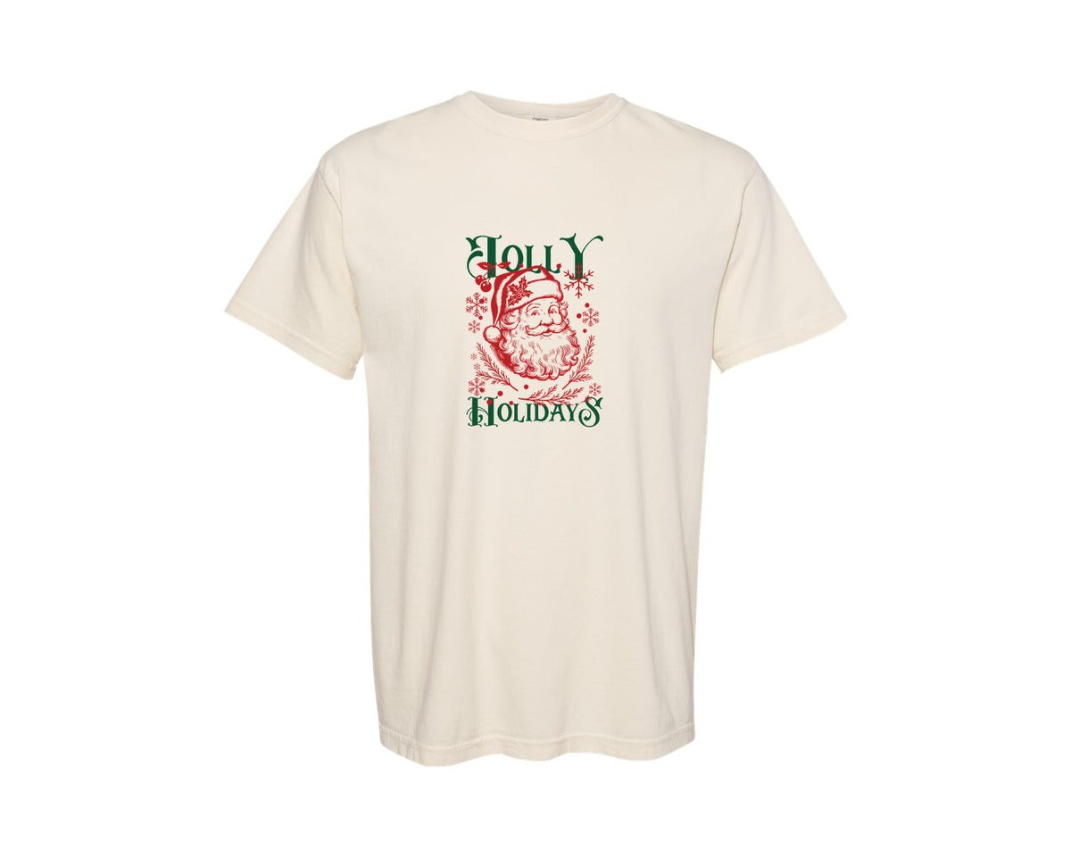 brand:Comfort Colors|color:Ivory|Jolly Holidays Vintage Holiday Typograph Graphic T-Shirt