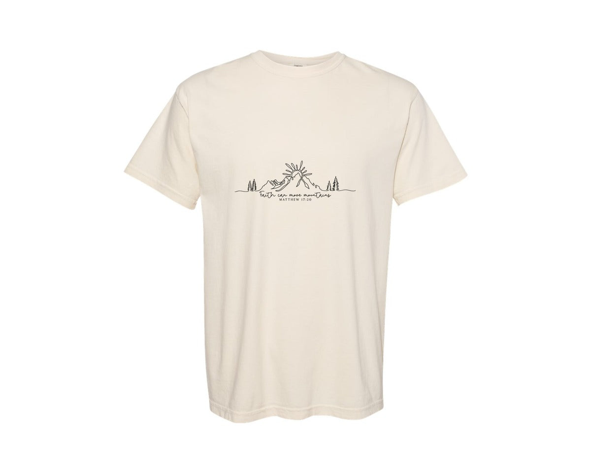 brand:Comfort Colors|color:Ivory|Faith Can Move Mountians Line Art Graphic T-Shirt