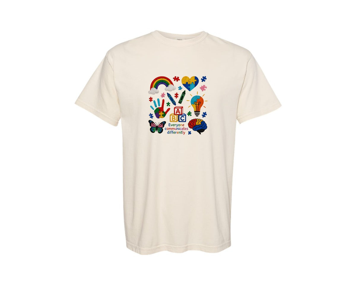 brand:Comfort Colors|color:Ivory|Autism Puzzle Doodle Heart Shirt Graphic T-Shirt
