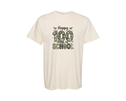 brand:Comfort Colors|color:Ivory|Camo 100 Days Of School Sports Graphic T-Shirt