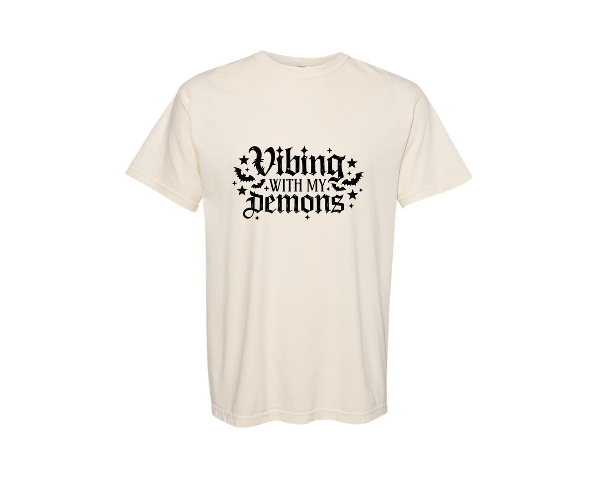 brand:Comfort Colors|color:Ivory|Vibing With My Demons Gothic Graphic T-Shirt