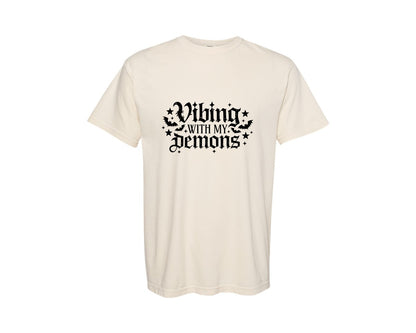 brand:Comfort Colors|color:Ivory|Vibing With My Demons Gothic Graphic T-Shirt