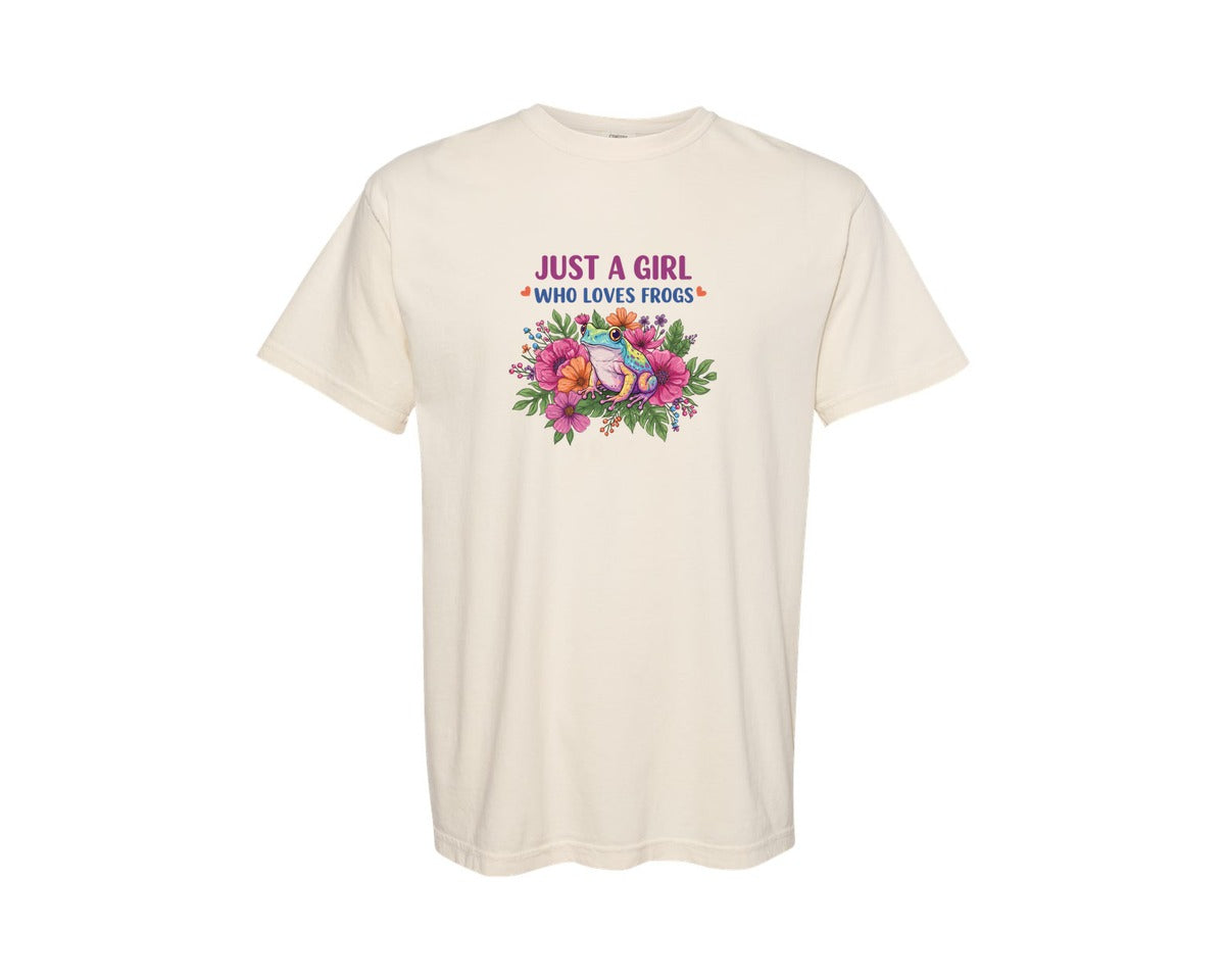 brand:Comfort Colors|color:Ivory|Just A Girl Who Loves Frogs Graphic T-Shirt