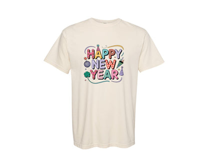 brand:Comfort Colors|color:Ivory|Happy New Year 2026 Happy New Year 3 Graphic T-Shirt