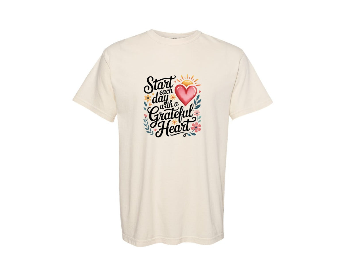 brand:Comfort Colors|color:Ivory|Start Each Day With A Grateful Heart Graphic T-Shirt