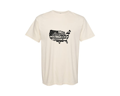 brand:Comfort Colors|color:Ivory|America The Beautiful American Flag Graphic T-Shirt