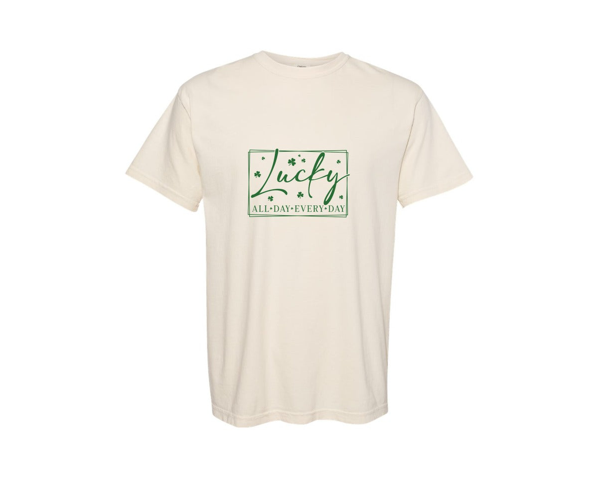brand:Comfort Colors|color:Ivory|Lucky All Day Every Day St Patricks 3 Graphic T-Shirt