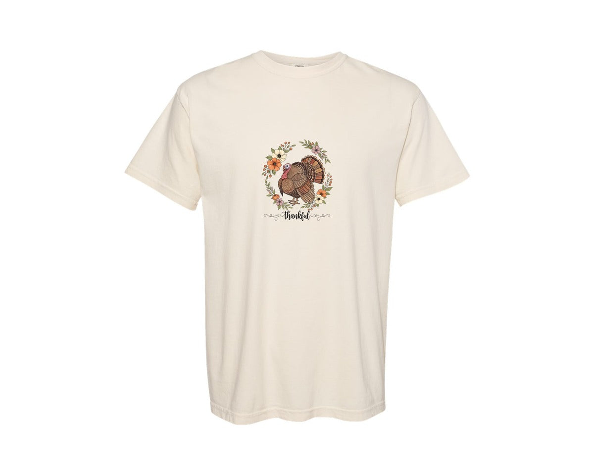 brand:Comfort Colors|color:Ivory|Thanksgiving Floral Wreath Graphic T-Shirt