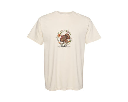 brand:Comfort Colors|color:Ivory|Thanksgiving Floral Wreath Graphic T-Shirt