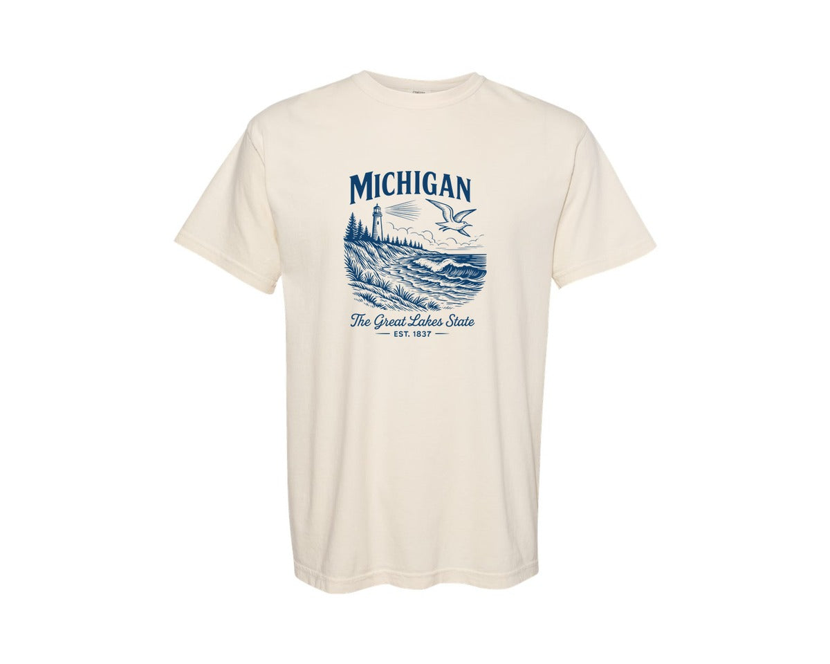 brand:Comfort Colors|color:Ivory|Michigan The Great Lakes State 2 Graphic T-Shirt