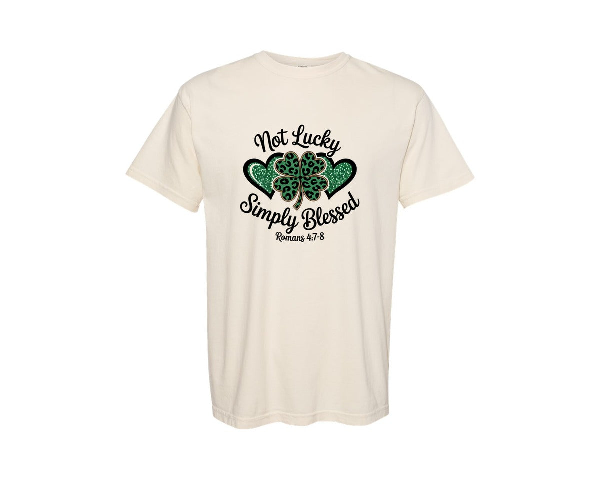 brand:Comfort Colors|color:Ivory|Not Lucky Simply Blessed St Patricks 2 Graphic T-Shirt