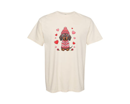 brand:Comfort Colors|color:Ivory|Cute Valentine Dachshund Dog 2 Graphic T-Shirt