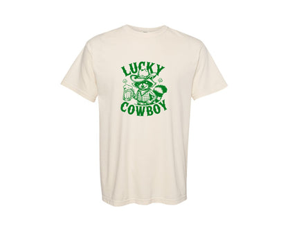 brand:Comfort Colors|color:Ivory|Lucky Cowboy Funny St Patricks Day Graphic T-Shirt
