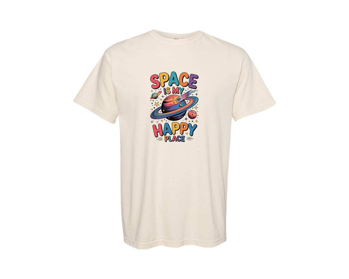 brand:Comfort Colors|color:Ivory|Space Is My Happy Place Galaxy Art Graphic T-Shirt