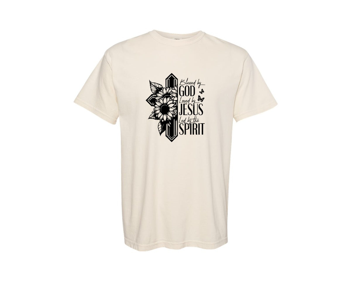 brand:Comfort Colors|color:Ivory|Blessed By God Loved By Jesus Graphic T-Shirt