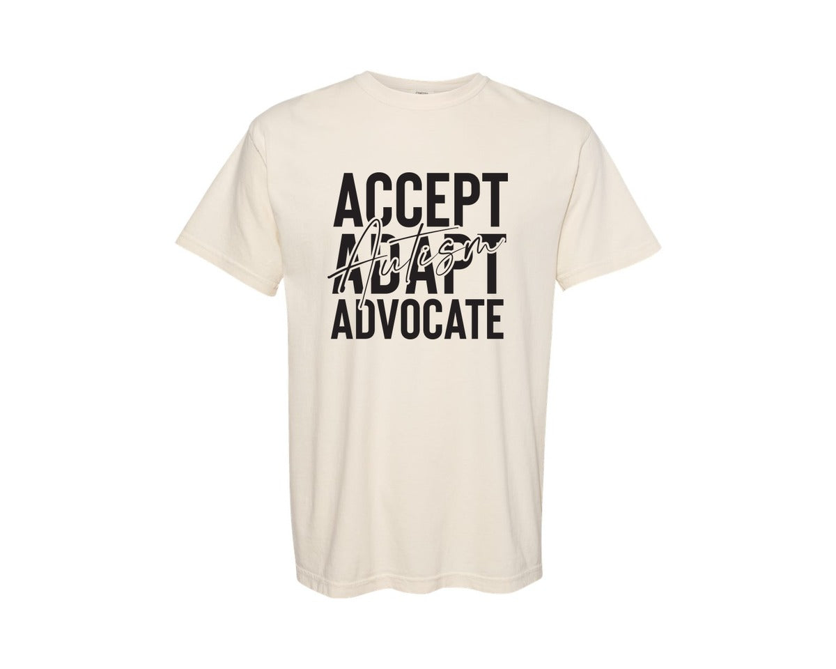brand:Comfort Colors|color:Ivory|Accept Adapt Advocate Autism Graphic T-Shirt