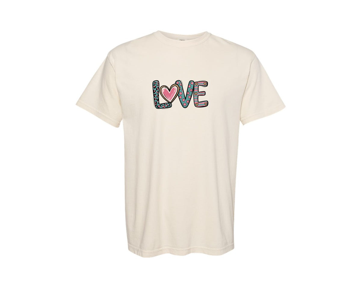 brand:Comfort Colors|color:Ivory|Love Valentines Day Leopard Stripes Graphic T-Shirt