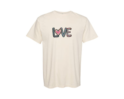 brand:Comfort Colors|color:Ivory|Love Valentines Day Leopard Stripes Graphic T-Shirt