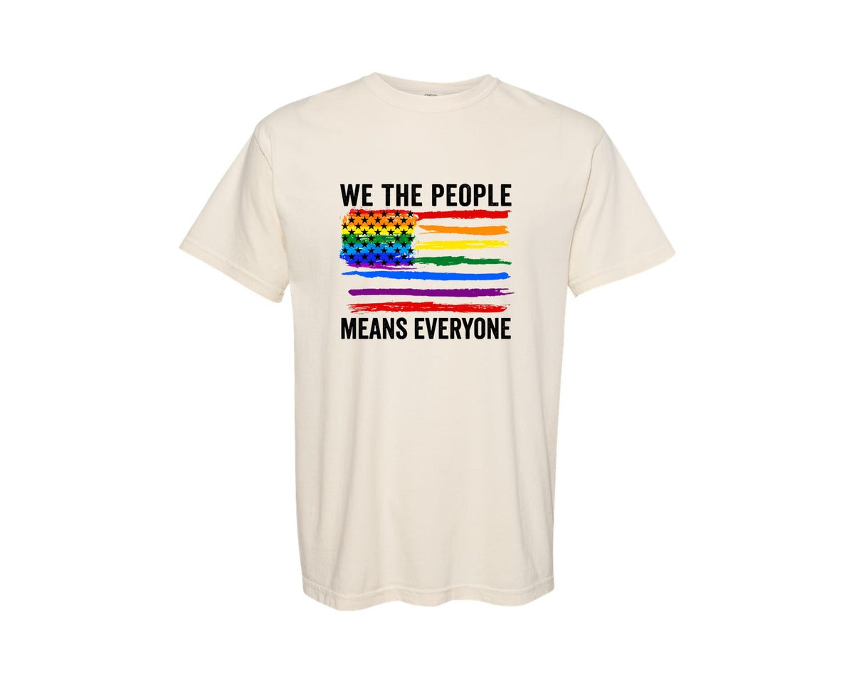 brand:Comfort Colors|color:Ivory|Pride Means Everyone Rainbow Flag Graphic T-Shirt