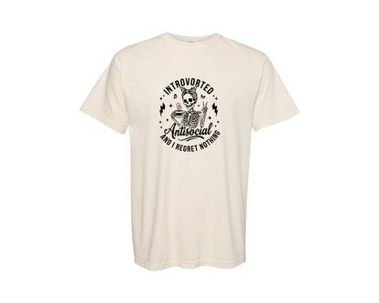 brand:Comfort Colors|color:Ivory|Rocking Women Skeleton Coffee Antisocial Graphic T-Shirt