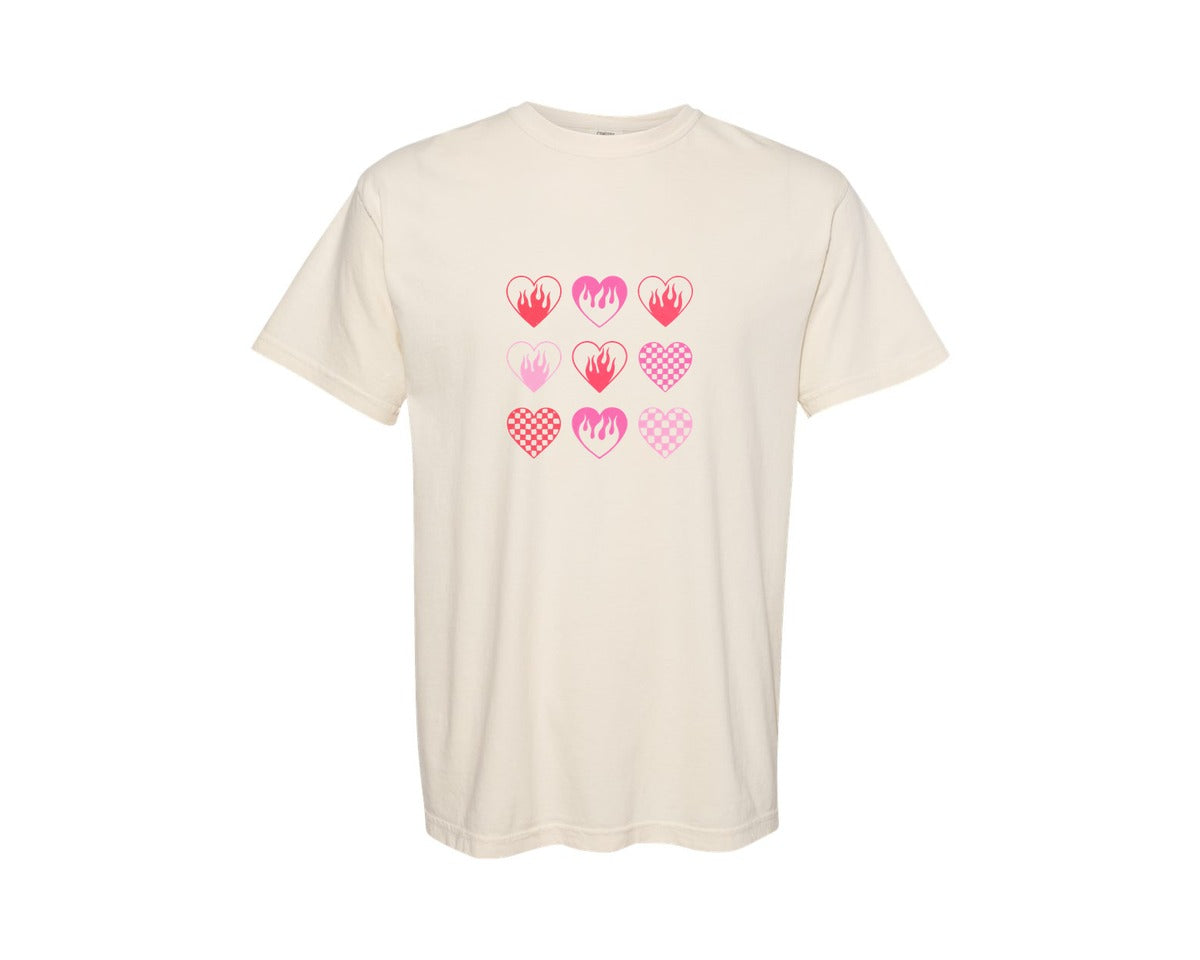 brand:Comfort Colors|color:Ivory|Valentines Day Groovy Pink Hearts Graphic T-Shirt