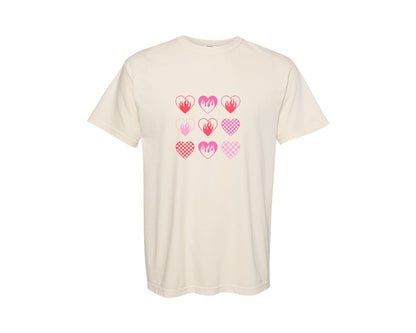 brand:Comfort Colors|color:Ivory|Valentines Day Groovy Pink Hearts Graphic T-Shirt