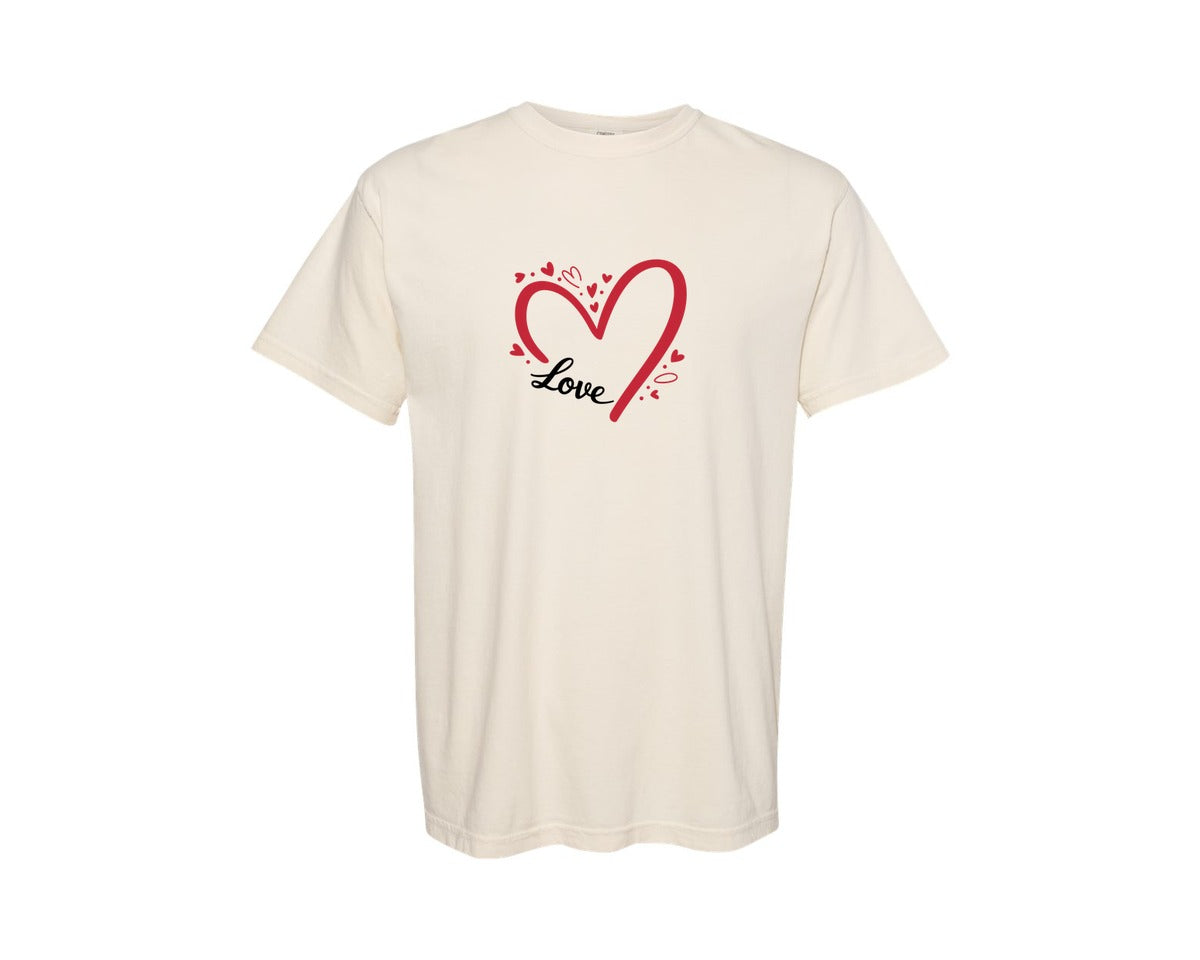 brand:Comfort Colors|color:Ivory|Love Heart Doodle Valentines Day Graphic T-Shirt