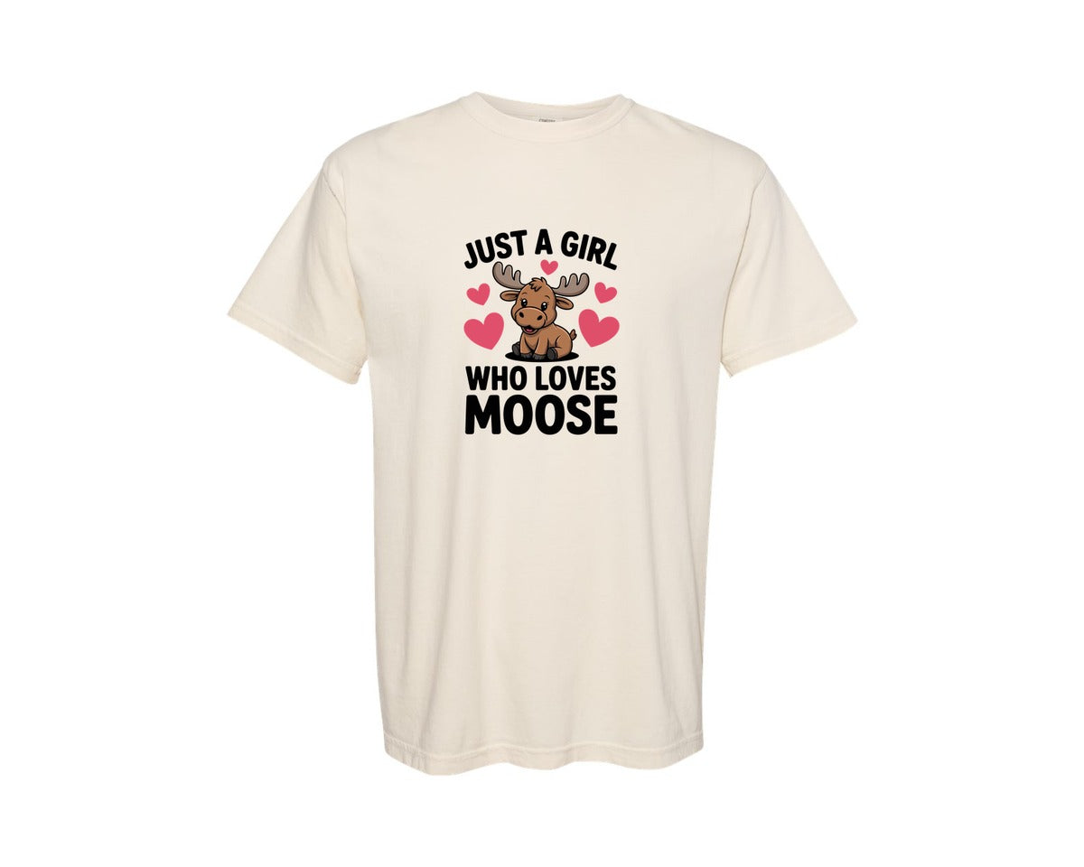 brand:Comfort Colors|color:Ivory|Just A Girl Who Loves Moose T Shirt 2 Graphic T-Shirt