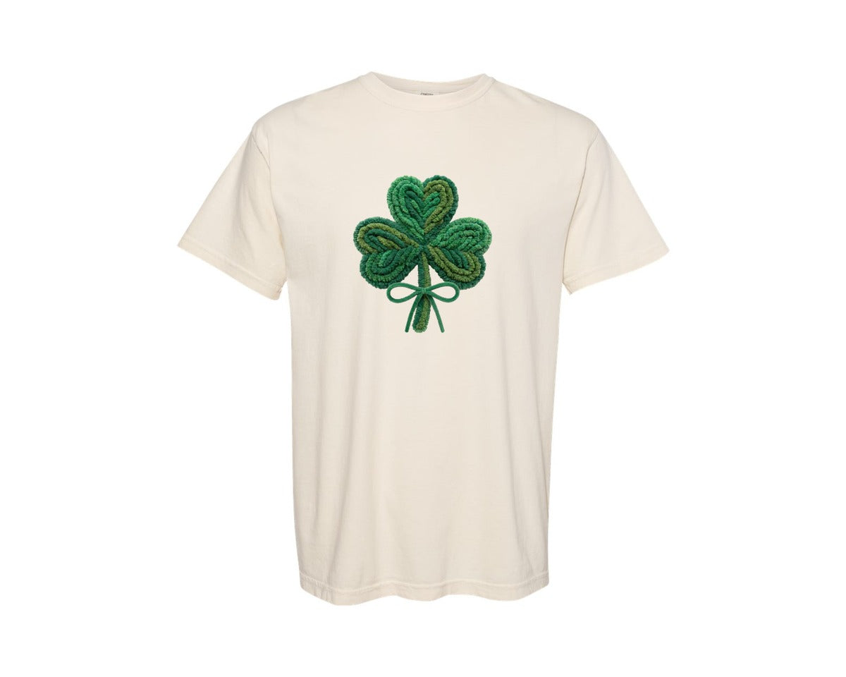 brand:Comfort Colors|color:Ivory|Faux Yarn Style Shamrock Clover Graphic T-Shirt
