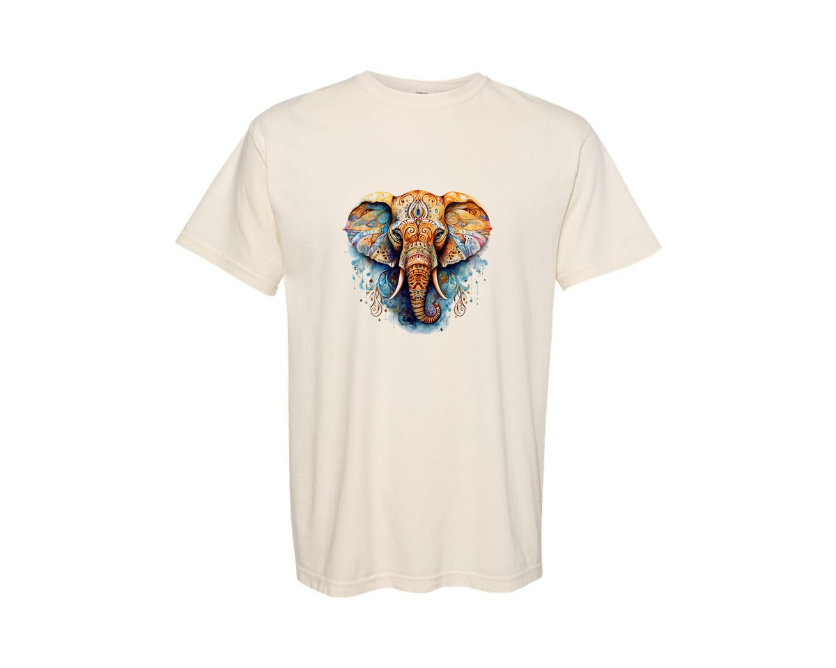 brand:Comfort Colors|color:Ivory|Yoga Mandala Elephant Zen Watercolor Graphic T-Shirt