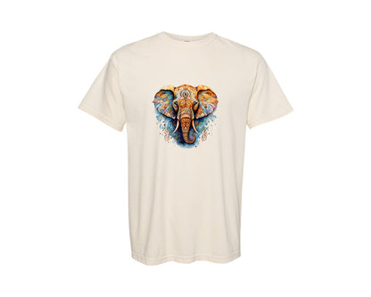 brand:Comfort Colors|color:Ivory|Yoga Mandala Elephant Zen Watercolor Graphic T-Shirt