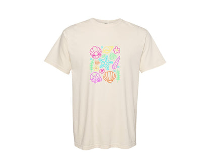 brand:Comfort Colors|color:Ivory|Neon Seashell Retro Summer Graphic T-Shirt