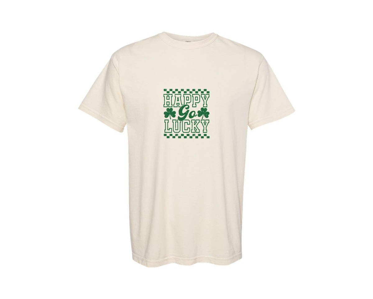 brand:Comfort Colors|color:Ivory|Happy Go Lucky Funny St Patricks Graphic T-Shirt