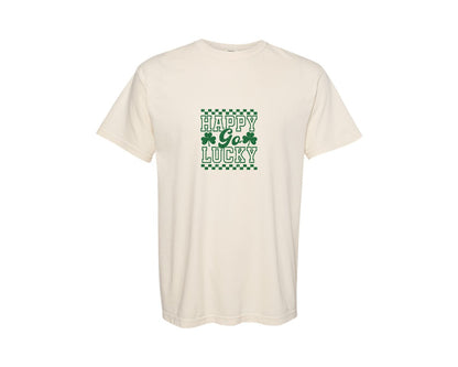 brand:Comfort Colors|color:Ivory|Happy Go Lucky Funny St Patricks Graphic T-Shirt