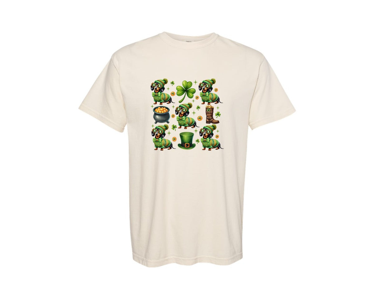 brand:Comfort Colors|color:Ivory|St Patrick Dachshund Graphic T-Shirt