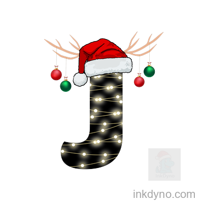Festive Christmas Letter J With Lights And Ornaments — DTF Transfer