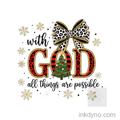 Festive God Christmas Design With Leopard Bow — DTF Transfer