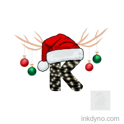 Festive Christmas Letter K With Santa Hat Design — DTF Transfer