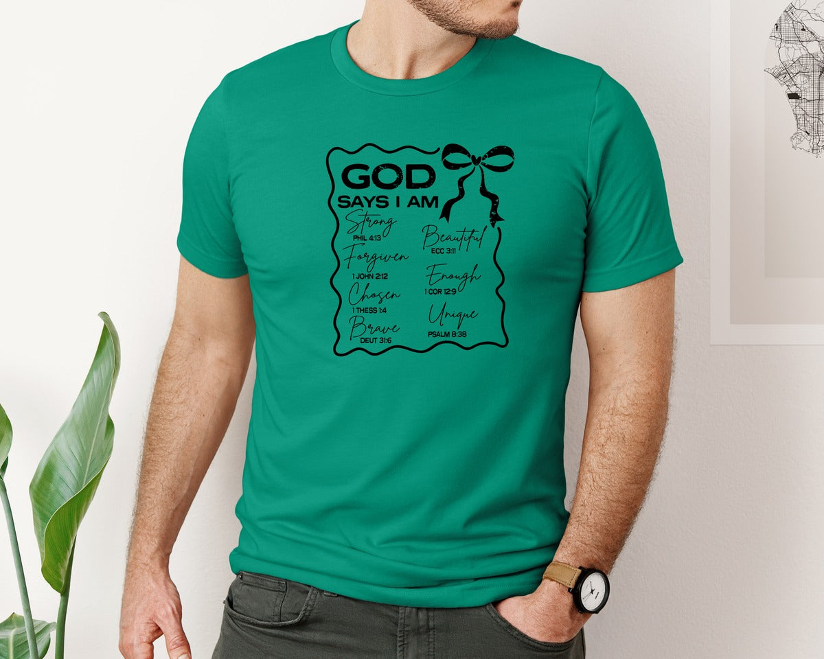 brand:Bella Canvas|color:Kelly|God Says I Am Coquette Christian Graphic T-Shirt