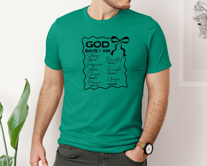 brand:Bella Canvas|color:Kelly|God Says I Am Coquette Christian Graphic T-Shirt