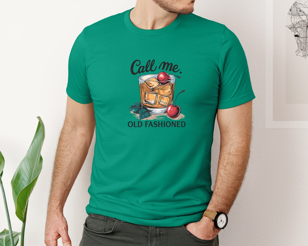 brand:Bella Canvas|color:Kelly|Call Me Old Fashioned Retro Whiskey 3 Graphic T-Shirt