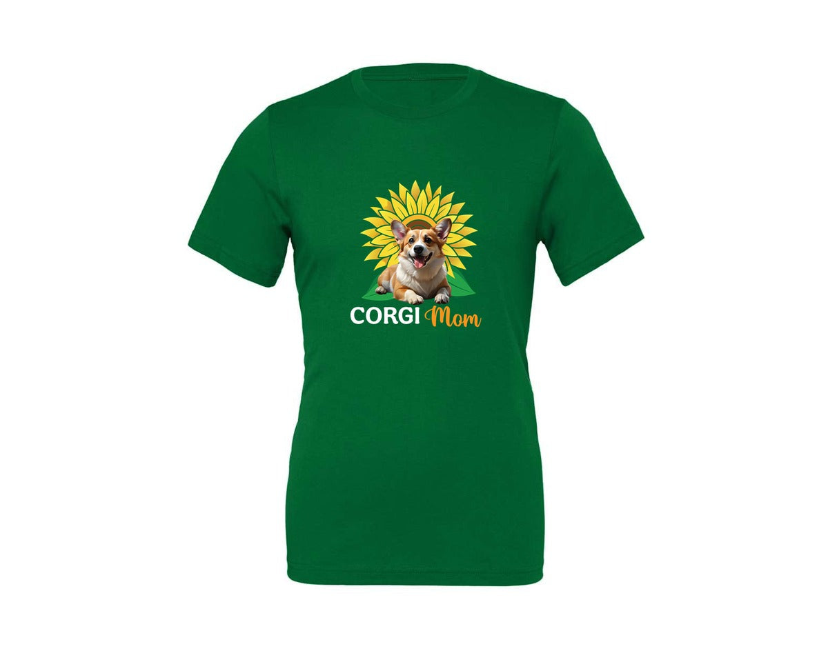 brand:Generic|color:Kelly|Corgi Mom Sunflower Graphic T-Shirt